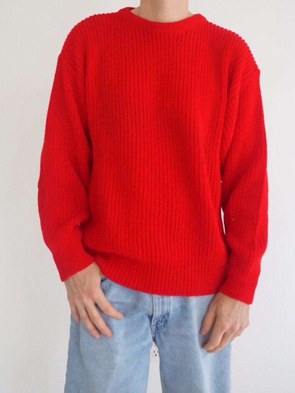 Vintage Gettup Red Solid Chunky Fisherman Knit Minimalist 90s Everyday Sweater L